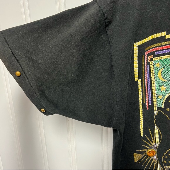 Black ✨ Vintage P.G.B. Rhinestone Art Tee – 90s Designer Celestial Sun Shirt ✨XL - Picture 7 of 10